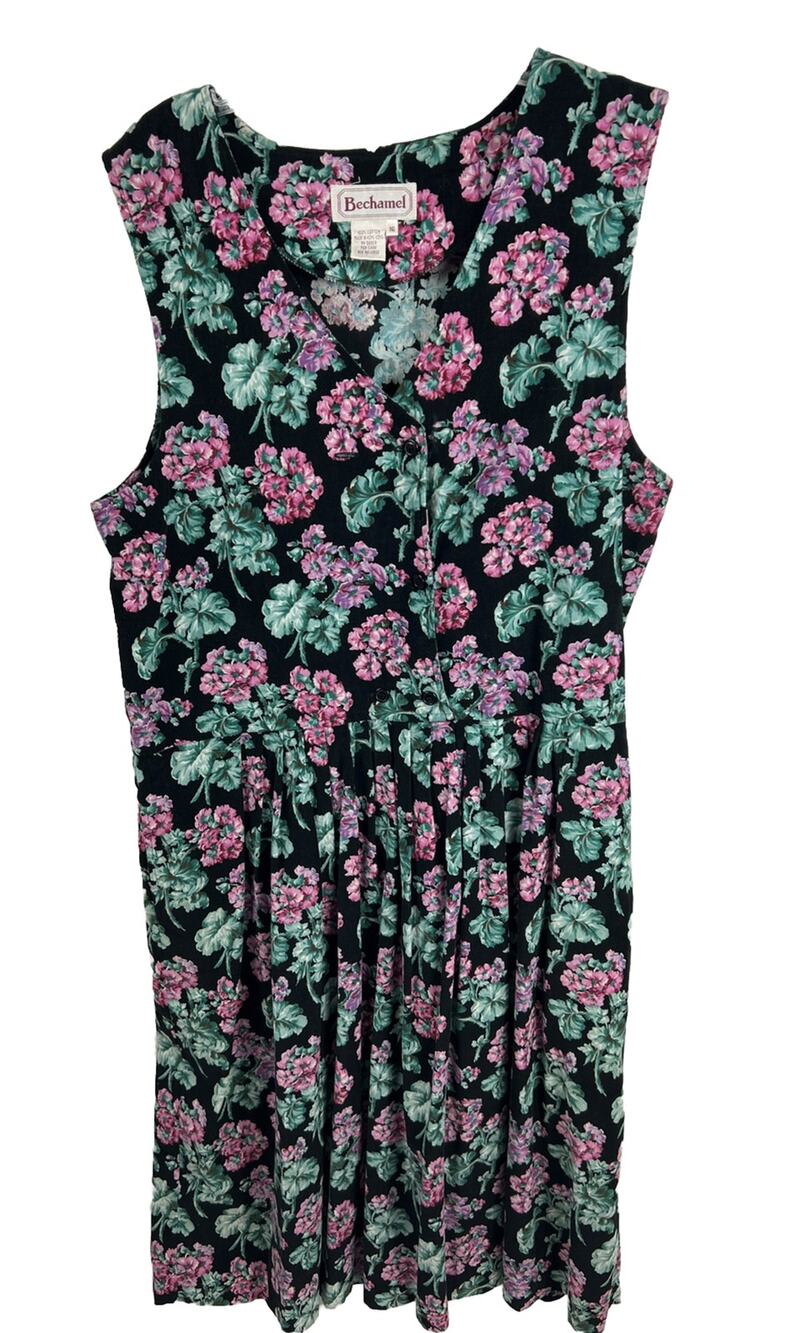 Vintage Bechamel Dress Size 16 Floral Corduroy Long Cottagecore Cotton